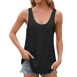 Camisoles & Tanks Womens Tank Tops Sleeveless Eyelet Embroidery Scoop Neck Loose Fit Casual Summer Breathable Sportswear Graphic Pullover