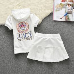 Summer Juicy Women Two Piece Dress Summer Pure Cotton Casual Sports Set Juicy Coconut Women's Embroidered Tennis Skirt Short Sleeve Hooded Running Sport Tracksuit