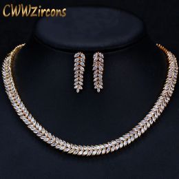 Necklaces CWWZircons African Cubic Zirconia Pave Saudi Arabia Gold Colour Wedding Bridal Necklace Earrings Jewellery Sets for Women T305