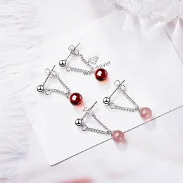 Stud Earrings S925 Silver Earring Wine Colour Garnet Chain Tassel For Women Gift Lady Girl Fashion Jewelry