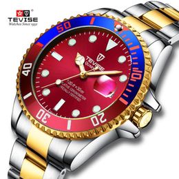 TEVISE Green water ghost Men Quartz Watch Calendar Waterproof Business Watches Stainless Steel band Clock relojo mascuino226e