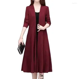 Women's Trench Coats Spring And Autumn Solid Colour Shawl Jacket Mid-length Long-sleeved Over-the-knee Loose Top Casual Cardigan