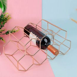 Modern Metal Honeycomb Wine Rack Wine Bottle Storage Beehive Tabletop Wine Rack Hexagon 9 Bottle Wine Holder Display 240124