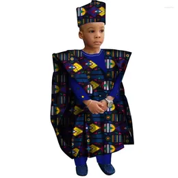 Ethnic Clothing African Clothes With Hat Kids Boy Tops And Pants Print For Children Bazin Riche Dashiki Gown Set WYT200