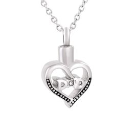 IJD9850 2pcs lot Hollow Heart Cremation Urn Necklace Human Ashes Memorial Ash Keepsake Pendant Necklace Funeral Jewellery with Cryst202k