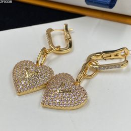 럭셔리 디자이너 다이아몬드 하트 매달려 이어링 클래식 스타일 고급 고품질 보석 파티 웨딩 신부 선물