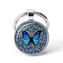 Butterfly Key Ring Art Po Glass Cabochon Keyhain Fashion Gift245f