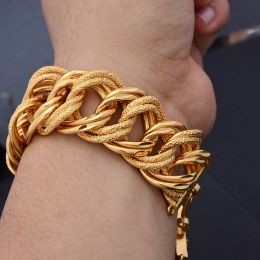Bracelets 24K Luxury Mens Hand Chain Bracelets Male Wholesale Bijoux Gold Colour Chain Link Bracelet For Men Women pulseira masculina