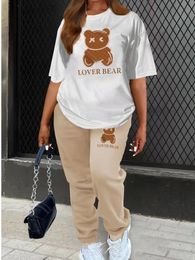LW Plus Size Two Piece Lover Bear Skull Head Letter Print Pants Set Pullover Short Sleeve Tee Sporty Trousers 2PC Activewears 240122