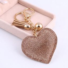 ZOSH Heart Keychain Leather Tassel Gold Key Holder Metal Crystal Key Chain Keyring Charm Bag Auto Pendant Gift Whole 291D