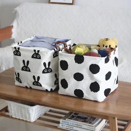 Home Fabric Art Cotton Linen Dirty Clothes and Sundry Storage Basket Square Box Folding Toy 240125