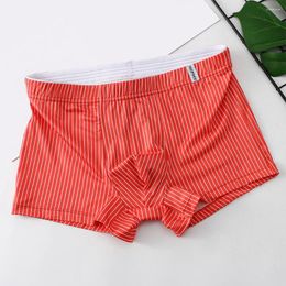 Underpants Men Trunks Ice Silk Boxers Stripe Printed Underwear U Pouch Comfortable Boxer Shorts Male Breathable Elastic Panties Slip Homme