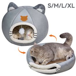 Mats Winter Long Plush Pet Cat Bed Round Cat Cushion Cat House 2 In 1 Warm Cat Basket Cat Sleep Bag Cat Nest Kennel For Small Dog Cat