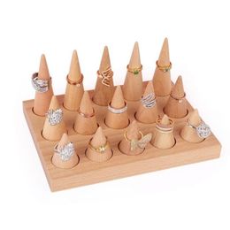 Natural Wood Cone Shape Finger Ring Stand Jewellery Display Holder Showcase Stands Rings Bracelet Tray 211105261C