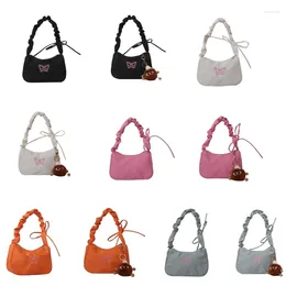 Evening Bags Trendy Women's Shoulder Bag Fashionable Nylon Underarm Pleated Handbag With Unique Embroidered Butterfly Pattern