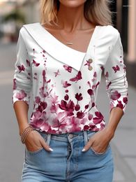 Women's Blouses Spring Autumn Top Shirt Print Fashion Casual V-neck Long Sleeve Elegant Office Party Tops Shirts Femme