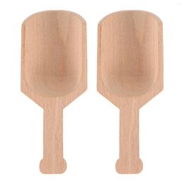 Dinnerware Sets 2pcs Wood Tea Spoon Wooden Scoop Small Bath Salts Condiments Sugar Rice Spoons For Flour Cereal Coffee Honey Jam