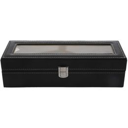 Watch case Leather watch box Jewelry box Gift for men 6 compartments - Black256d