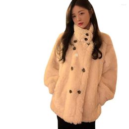 Women's Fur Coat Woman Winter 2024 Short Fluffy Jacket Female White In Outerwears Ladies Faux Lamb Women