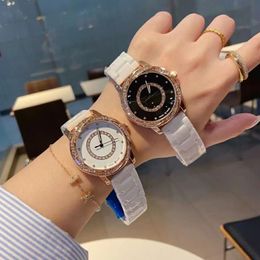 Brand Watches Women Girl Crystal Style Ceramic Band Quartz Wrist Watch CHA64262w