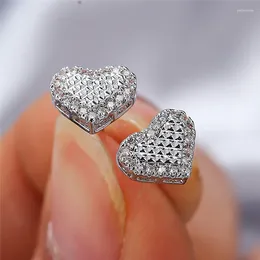 Stud Earrings Cute Small Heart For Women Rose Gold Silver Color Minimalist Female White Crystal Wedding Ear Studs Party Jewelry