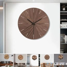 Wall Clocks Rustic Wood Clock Vintage Silent Sweep Movement Farmhouse Round Handmade Grain Set For Home