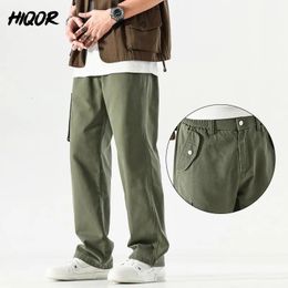 HIQOR Brand Men's Straight Trousers Spring Summer Cotton Loose Balck Pants Man Casual Wide Leg Streetwear Plus Size S-4XL 240125