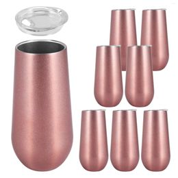 Water Bottles 8 Packs Stemless Champagne Flutes Wine Tumbler 6 OZ Double-Insulated With Lids Unbreakable Cocktail Cups