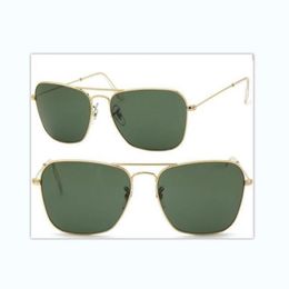 High Quality Mens Woemsn Sports Rectangle Sunglasses Gold Metal Sun Glasses Green 58mm Glass Lenses UV Protection Come With Case B2159