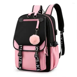 School Bags XZAN Large For Teenage Girls USB Port Canvas Bag Student Book Fashion Black Pink Teen Backpack