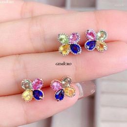 Stud Earrings Genuine Natural Colourful Sapphire Earring Studs For Women Girl Engagement Wedding Gift With 925 Sterling Silver 8pcs 3x4mm Gem