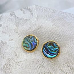 Stud Earrings Silver Needle Gold Plated Colourful Abalone Shell Winding Round For Women Retro Light Luxury Ear Accessories