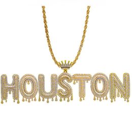 Hip Hop Custom Name Necklace Sparkling Crown Drip Letter Pendant Tennis Chain Necklace For Men & Women Gold Silver260i