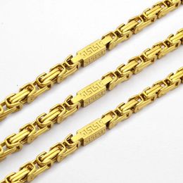 Fashion Jewellery Stainless Steel Necklace 5mm Geometric Byzantine Link Chain Gold Colour For Men Women SC50 N314U