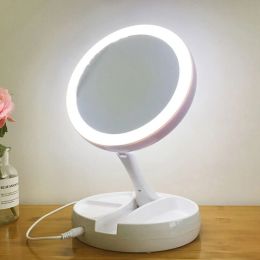 Mirrors Portable Makeup Mirror with Led Light Mirrors Usb Charging or Battery Powered with 10 Times Magnification Doublesided Mirror