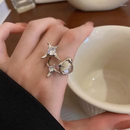 Cluster Rings Trend Astral Interlace Ring Creative Irregular Zircon Star Finger Open Vintage Geometric Y2K Aesthetic Jewellery For Woemn