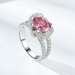 Wedding Ring women Sweet Pink crystal Zircon Diamond white gold Plated Platinum Ring Student Girlfriend Fashion Jewellery Birthday Gift