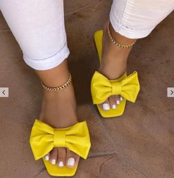 35-43 Flat Size Sandals Big Beach Women Candy Colour Sweet Bow Slides Shoes Woman European Designer Mules Gladiator Sandalias 8066