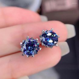 Stud Earrings Real Blue Moissanite 925 Sterling Silver Earring For Women Girl Total 4ct Each 2ct Round Cut D VVS Fine Jewellery