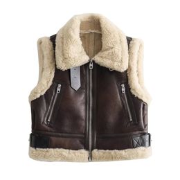 Zach Ailsa Autumn/Winter Women's Retro Thickened Warm Zipper Casual Western Style Double sided Short Tank Top Vest 240126