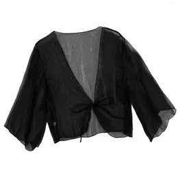 Women's Blouses Summer Women Ladies Chiffon Shrug Cardigan Shirts Lace-up 3/4 Sleeve Casual Bolero Wraps Cover-Ups Tops For Holiday Travel