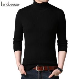 2023 Autumn Winter Brand Men black Turtleneck Slim Fit Winter Pullover Men Solid Breathable Colour Knitted Sweater Men 240125