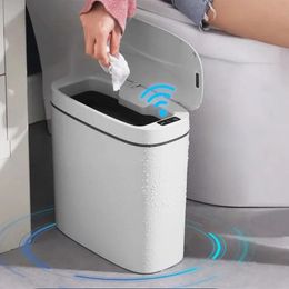 Bathroom Trash Cans Lids Touchless Garbage Can Motion Sensor Waste Bin 14 Litre 37 Gallon Automatic Wastebasket for Kitchen 240119