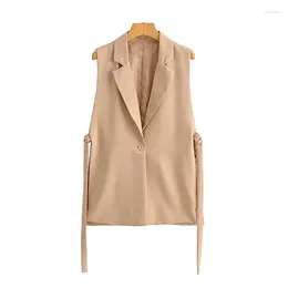 Women's Vests Women Fashion With Taps Side Vents Waistcoat Vintage Sleeveless Front Button Female Outerwear Chic Vest Tops