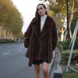 Women's Fur Women Vegan Mink Coat Big Faux Collar Jacket Skirt Style Fast