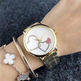 Fashion Design Women's Quartz wrist Watches for women Girl Colourful crystal Peach heart pattern Dial Metal steel band Quartz 159Y