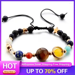 Link Bracelets Planets Bracelet Energy Stone Beads High-quality Handmade Beaded Blue Sandstone Astronomy Lovers Trendy