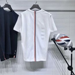 TB THOM Striped T-shirt 2024 Fashion Luxury Brand Men s T-shirt O-Neck Collar Patchwork Short-sleeved Men Women Cotton T-shirt