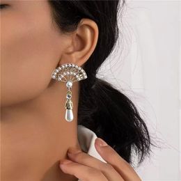 Stud Earrings Fashionable Niche Design Fan Shaped Pearl Brand Chinese Antique Ear Jewelry