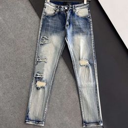 High luxury men jeans designer Jeans men women fashion high street letter graphic hole trousers casual loose solid color Slim straight pants